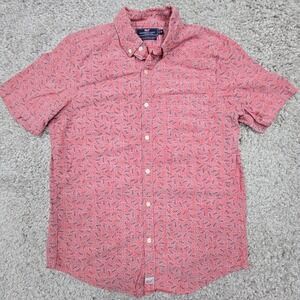 Vineyard Vines Mens Murray Fish Button Up Shirt Pink Short Sleeve Size M Preppy